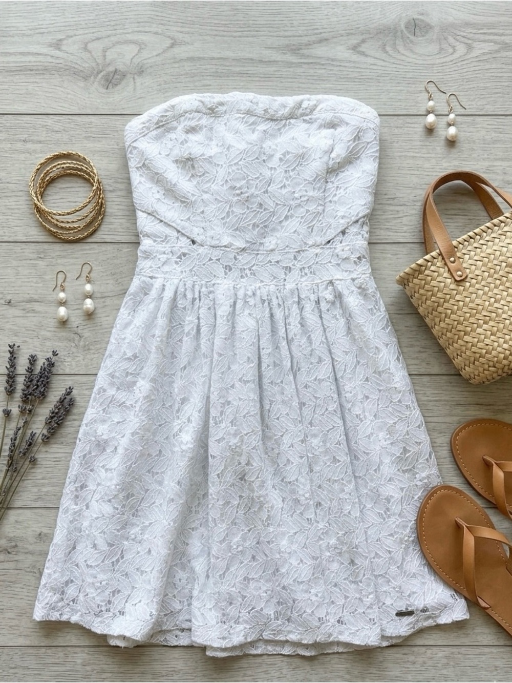 abercrombie kids White Strapless Lace Dress
